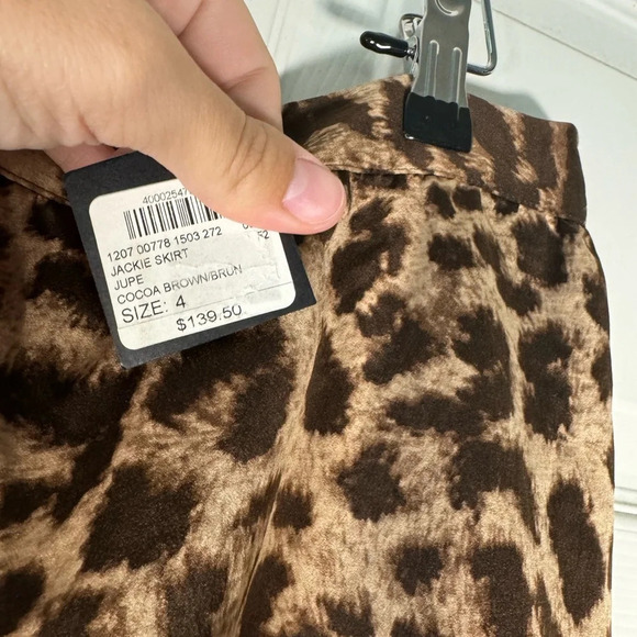 Club Monaco Satin Leopard Jackie Skirt Jupe Cocoa Brown Size 4 NWT - Picture 6 of 11